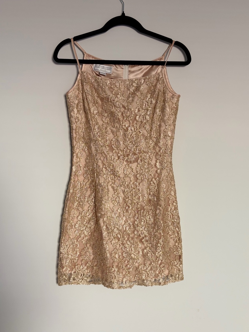 Vintage 90s Jessica McClintock Gunne Sax Gold Lace Mini Dress 5/6 Y2K Coquette